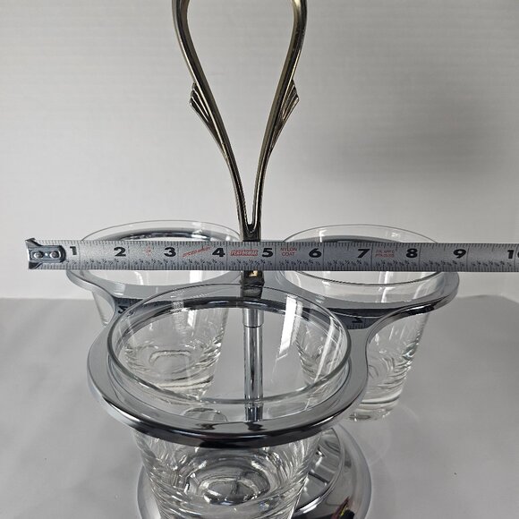 Vintage MCM, Kromex, Triple Condiment Caddy, Lazy Susan Chrome Glass Brass - Picture 9 of 11